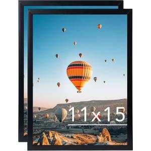 JCJMY 11x15 Black Picture Frame Set of 2, Horizontal and Vertical Formats for Wall Hanging, 11 x 15 Wall Gallery Poster Photo Frames with Shatter Resistant Plexiglass, 2 Pack, Black