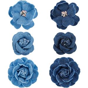SUPERFINDINGS 12Pcs 3 Styles Denim Flower Blue Flower Embellishment 3D Flowers Fabric Camelia Sewing Flowers DIY Craft Supplies for Clothes Hairclips Decoration DIY Costume Accessories