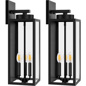 20in Large Outdoor Wall Light Fixtures, Exterior Lighting Fixtures Porch Sconces Wall Mounted, Waterproof Black Outdoor Wall Lanterns Lamps, Outside Lights for House Patio Front Door Entryway, 2-Pack (19.6inch), Black 