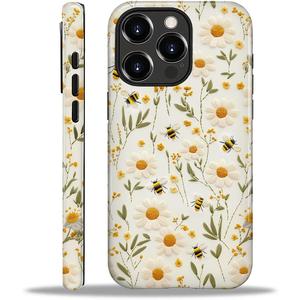 Case for iPhone 16 Pro Case,Bees Sunflowers Design - Hybrid Dual Protection Silicone + Hard PC Shockproof Full Body Cover Slim Anti-Scratch Protective Case for Men Women