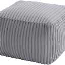 MeMoreCool Square Stuffed Pouf Ottoman Foot Rest, Stripe Furry Floor Pouf Foot Stool with Foam Chunk Filling, Soft Fluffy Stuffed Ottoman Footrest for Living Room, Faux Fur Grey