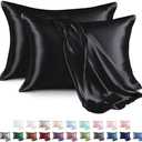 MR&HM Satin Pillowcase for Hair and Skin, Silk Satin Pillowcase 2 Pack, King Size Pillow Cases Set of 2, Silky Pillow Cover with Envelope Closure (20x36, Black)