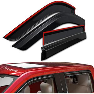 KitsPro Side Window Rain Guards for 2019-2024 Chevy Chevrolet Silverado & GMC Sierra 1500 2500 3500 (ONLY FIT Crew Cab), Gloss Black Tape-On Window Deflectors Vent Visors, Set of 4