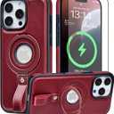 BUTAIGA for iPhone 16 Pro Leather Case with Stand, AntiSlip Grip Ring, Fits for MagSafe (Burgundy, IP 16 Pro6.3inch)