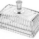 Clear Crystal Butter Dish with Lid, 6.2" Covered Glass Butter Dish with Cover Long Handle, Crystal Glass ButterTray for Countertop