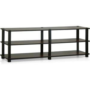 Furinno TURN-S-TUBE TV Stand, 3-Tier Open Frame Design Entertainment Center, TV Console for TV up to 46 Inch, Toolless Assembly, for Living Room, Bedroom, Dark Brown