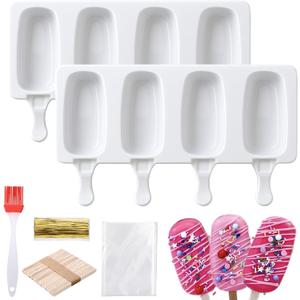 Juome Cake Pop Mold Kit, 2 Pack 8 Cavities Cakesicle Molds Silicone with 100 Wooden Sticks & 100 Packaging Bags with Ties, Cake Pop Maker Supplies Accessories, Baking Tools for Home Baking Desserts