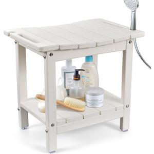 LyriFine Shower Chair for Inside Shower, 18.5 Inch HDPE Waterproof Shower Stool, Shower Chair with Shower Head Holder, 350LBS Sturdy Shower Bench for Elderly Seniors Shaving Legs, White