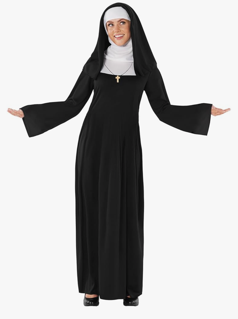 fun shack Nun Costume for Women - Deluxe Religious Outfit with Headpiece, Cross Necklace