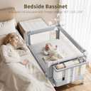 GAIVE 4 in 1 Baby Bassinet, One-Push Setup Pack and Play, Bedside Crib Sleeper with 3 Height AdjustableDiaper Changer, Come with Comfy Mattress, Rotating Toy Bar, from Infants to Toddlers (Grey)