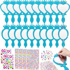 Geetery 20 Pcs Unbreakable Kids Mirror DIY Decorate Your Own Princess Mirror Mermaid Princess Foam Small Crafts for Princess Party Decorations (Blue)