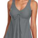 Omichic Modest Tankini Swimsuits for Women Two Piece Bathing Suits Floral Print Tank Top with Boyshorts (Gray, S)