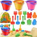 Collapsible Beach Toys for Toddler,Sandbox Toys for Kids 3 Packs Foldable Buckets with Sand Molds,Shovels&Mesh Bag for Beach Summer Outdoor Activities,Travel Sand Toys for Kids Boys Girls