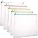 5Packs 9 3/4 x 13 Clear Plastic Zip Envelopes Letter File Document Paper Folder Case Assorted Colors