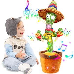 Dancing Talking Cactus Mimicking Toy, Talking Repeat Singing Sunny Cactus Toy 120 Pcs Songs for Baby 15S Record Your Sound Dancing Talking Sing Recording LED Cactus