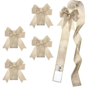 4 PCS Fall Harvest Cabinet Door Decorations - Festive Ribbons and Bows, Burlap Fabric Ribbon, Thanksgiving Wreath Decoration