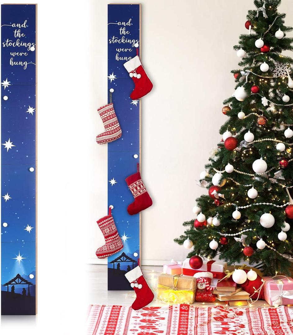 Cinnvoice 70 Inch Freestanding Christmas Stocking Holder with 5 Hooks Vertical Collapsible Holder Stand The Stocking were Hung Wood Sign for No Fireplace Small Homes Xmas Decoration
