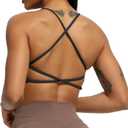 Aoxjox Women's Workout Sports Bras Fitness Backless Padded Ivy Low Impact Bra Yoga Crop Tank Top (Large, Black)