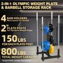 Weight Plate Rack for 2-inch Olympic Bumper Plate and Barbell, Weight Tree with 800 LBS Capacity, Heavy Duty Storage Racks with 4 Barbell Holder & Lockable Wheels for Home Gym & Garage Gym