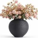 Large Black Ceramic Vase - 9 Inch Large Black Round Vase, Rustic Farmhouse Vase for Home Decor, Dining Table, Shelf, Bedroom, Living Room, Kitchen, Office, Bathroom, Mantle, Centerpiece Décor