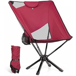 TCEK Portable High Back Camping Chair with Adjustable Height, Small Compact Outdoor Folding Chair for Adults Travel, Riselite Collapsible Lightweight Packable Camp Chairs, Easy Carry and Quick Setup