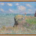 Framed Vintage Monet Wall Art Coastal Decor Impressionist Seaside Oil Painting Canvas Prints Nature Beach Scene Landscape Aesthetic Wall Decor for Living Room Bedroom Bathroom 8"x10"