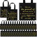 Clysee 50 Pcs Thank You Gift Bag Bulk Small Employee Appreciation Gifts for Coworker Bags with Handle Black Gold Inspirational 8 x 8 Inch Party Favor Staff Party