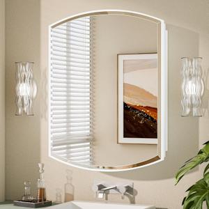 Keonjinn White Medicine Cabinet with Mirror 24 x 30, Metal Framed Wall Cabinet with Beveled Mirror, Surface Mount or Recessed Medicine Cabinet for Bathroom, Bathroom Mirror with Storage