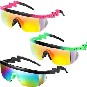 Frienda 3 Pairs Retro Semi Rimless Sunglasses 80s 90s Zigzag Sunglasses Colored Transparent Lens Glasses for Men Women