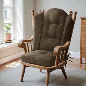 Wingback Rocking Chair Cushion - Small 17"x17" Seat & 26.7"x22.2" Back, for Indoor Rockers, Glider & Adirondack Chair Cushions, High-Density Sponge, Comfort Chenille with Ties (Deep Brown, 2-Piece)
