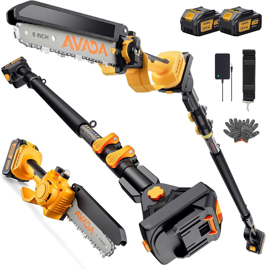 2-in-1 Electric Pole Saw - 6 Inch Brushless Mini Chainsaw with Extension Pole,2x3.0Ah Batteries,Auto Oiling,Lightweight,15.7FT Reach Extension Tree Trimmer Cordless Pole Saws for Tree Trimming Pruning