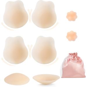Sticky Bras Push Up Invisible Adhesive Bra, Reusable Silicone Backless Strapless Bra with Nipple Covers ((X-Large) D, Style B-beige)
