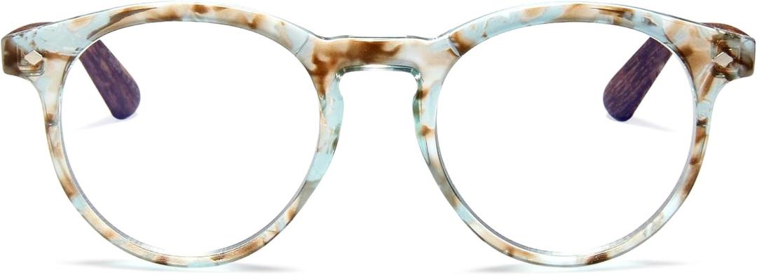 2SeeLife Large Round TR-90 Reading Glasses for Men & Women – Medium-Large Fit, Durable, Spring Hinges, Blue Light Readers, Aqua Blue, +2.00