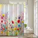 Baccessor Spring Summer Floral Shower Curtain Colorful Romantic Watercolor Wildflower Shower Curtain Polyester Fabric Bathroom Bath Home Decor Waterproof Weighted with Hooks 72 W x72 H Inch