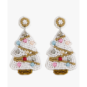 Beaded Christmas Tree Earrings for Women, Handmade Beaded Xmas Dangle Earrings, Lightweight Xmas Tree Earrings for Christmas Holiday Jewelry Gifts