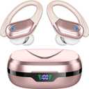 HAOYUYAN Sports Bluetooth Headphones, 80Hrs Playtime Wireless Earbuds with LED Power Display,Noise Canceling Headset Ear Buds（Metallic Pink）