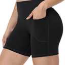 Runhit Womens Biker Shorts with Pockets - 5'' High Waist Yoga Workout Gym Athletic Compression Spandex Tummy Control Shorts Black L