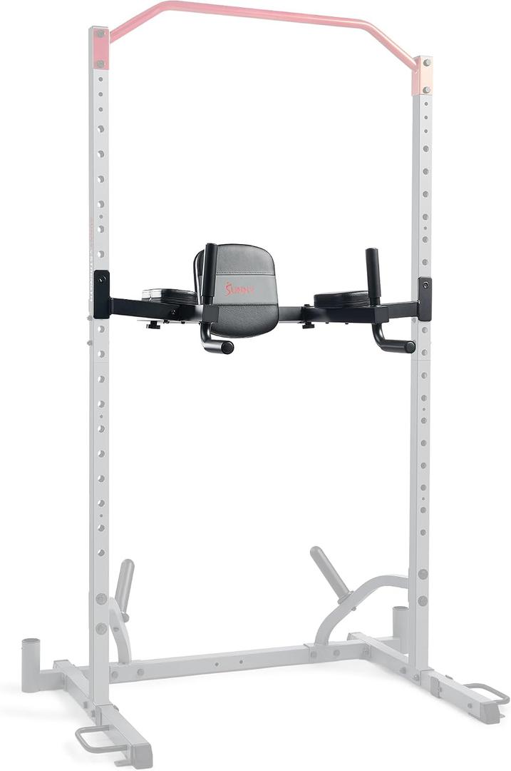 Sunny Health & Fitness Dip Station Core Attachment SF-XFA008 | Leg & Knee Raises, Dip Handles, 5-Position Backrest, Height Adjustable , 2"x2" Rack Compatible, Sweat-Resistant Padding, Captain's Chair