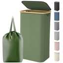 Lifewit 100L Laundry Basket with Lid, Clothes Hampers for Laundry with Bamboo Handles and 1 Removable Bag, Large Foldable Laundry Hamper for Bedroom, Bathroom, Dorm, Laundry Room, Green