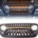Mesh Grille Front Grill Cover Matte Black with Amber LED Running Lights for 2018 and Up Jeep Wrangler JL JLU JT Gladiator Accessories