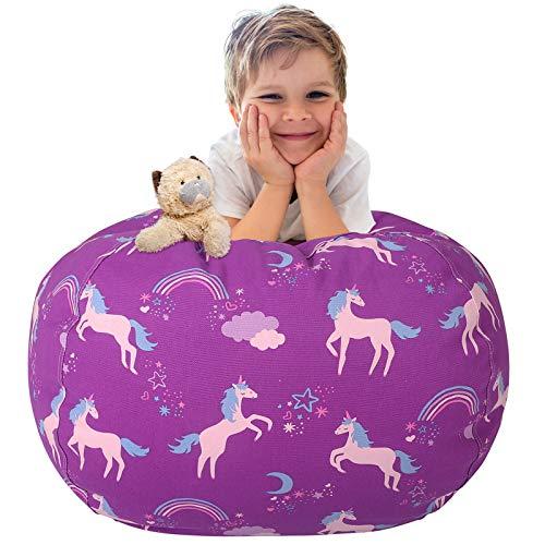 Aubliss Stuffed Animal Bean Bag Storage Chair (Purple Unicorn, Medium (32'')