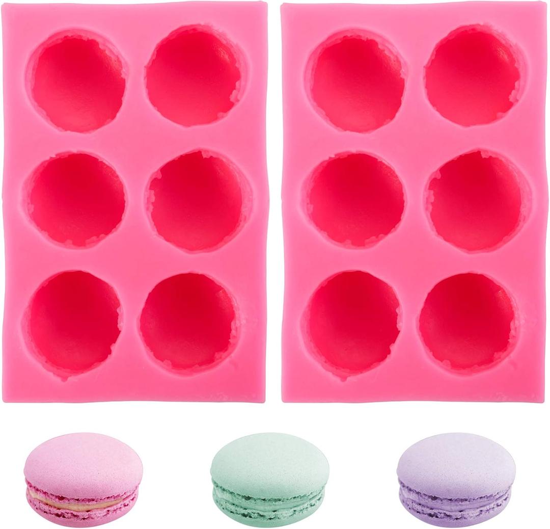 Hedume 2 Pack 6-Cavity 3D Macaroon Silicone Mold, Macaron Hamburger Baking Molds, Perfect for Candle, Muffin, Cake/Cupcake Decorating, Mini Soap, Bath Bomb