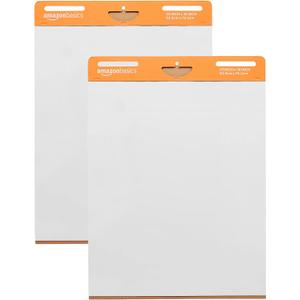 Amazon Basics Sticky Easel Pads for Presentations, Brainstorming, Classroom Use, Bleed-Resistant, Easy to Hang, 25 x 30 in, White, 2-Pack