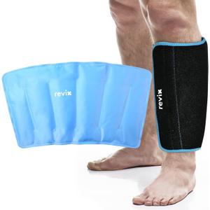 REVIX XL Shin Ice Pack Reusable Gel Cold Pack for Calf and Elbow Discomfort Relief, Leg Cold Therapy Compression Sleeve Refreezable, 360 Full Coverage (Black-XL Size-1 Pack)