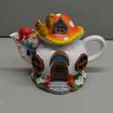 twinbling Mushroom Fairy House Garden Decor Solar Light – Outdoor Gnome Statue with Squirrel, Resin Teapot Decorative Figurine for Patio, Lawn, Yard & Balcony, for Women, Mom, and Home