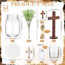 6 Sets Baptism Table Centerpiece Kit with Wood Cross, Mason Jar, Candles, Baby's Breath, Flax Rope, String Lights, Cross Cards and Accessories for Baptism First Communion Church Wedding