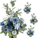 Ling's moment 17.5" Tall Standing Artificial Flowers Arrangements 4pcs Fall Wedding Aisle Runner Chair Decorations Dusty Blue & Navy Centerpieces for Ceremony Reception Rose Floral Party Outdoor
