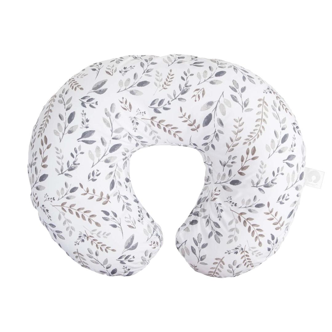 Boppy Original Nursing Pillow, Gray Taupe Leaves, Ergonomic Nursing Essentials for Bottle and Breastfeeding, Firm Fiber Fill, with Removable Pillow Cover, Machine Washable