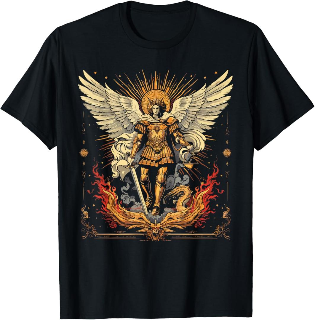 Archangel Catholic Religion Christianity Guardian Angel T-Shirt (Small, Black)