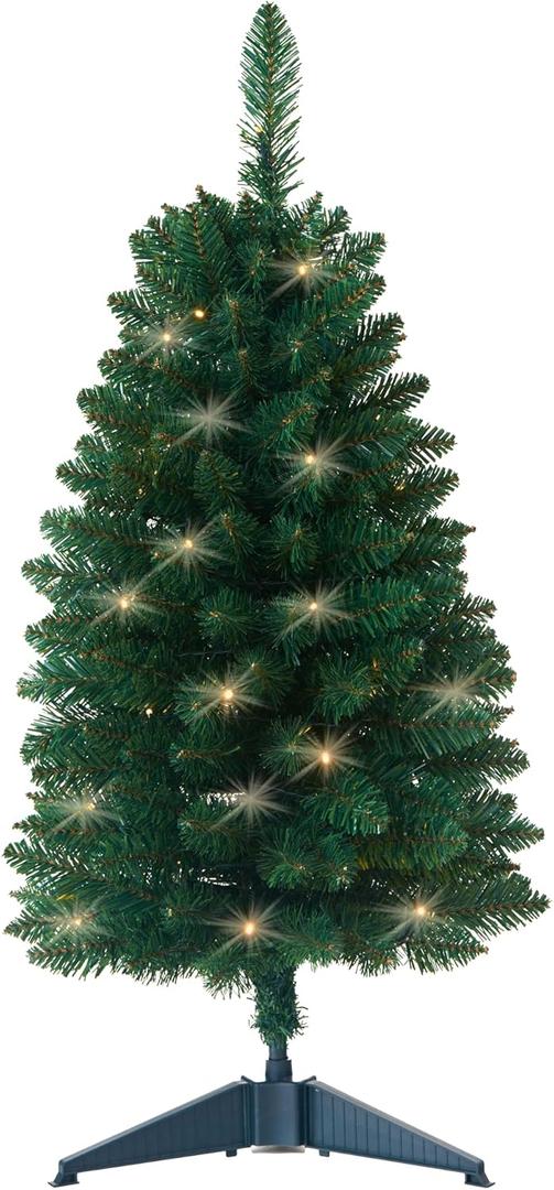 Pre-Lit Artificial Christmas Tree 3Ft, Battery Operated Desktop Xmas Tree with 50 LED 160 Branch Tips Mini Christmas Tree Decoration Indoor Outdoor (Green)